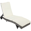 Patio Wicker Cushioned Chaise Lounge Chair, Outdoor PE Rattan Sun lounger w/ 5-Level Adjustable Backrest & Wheels, Off-white