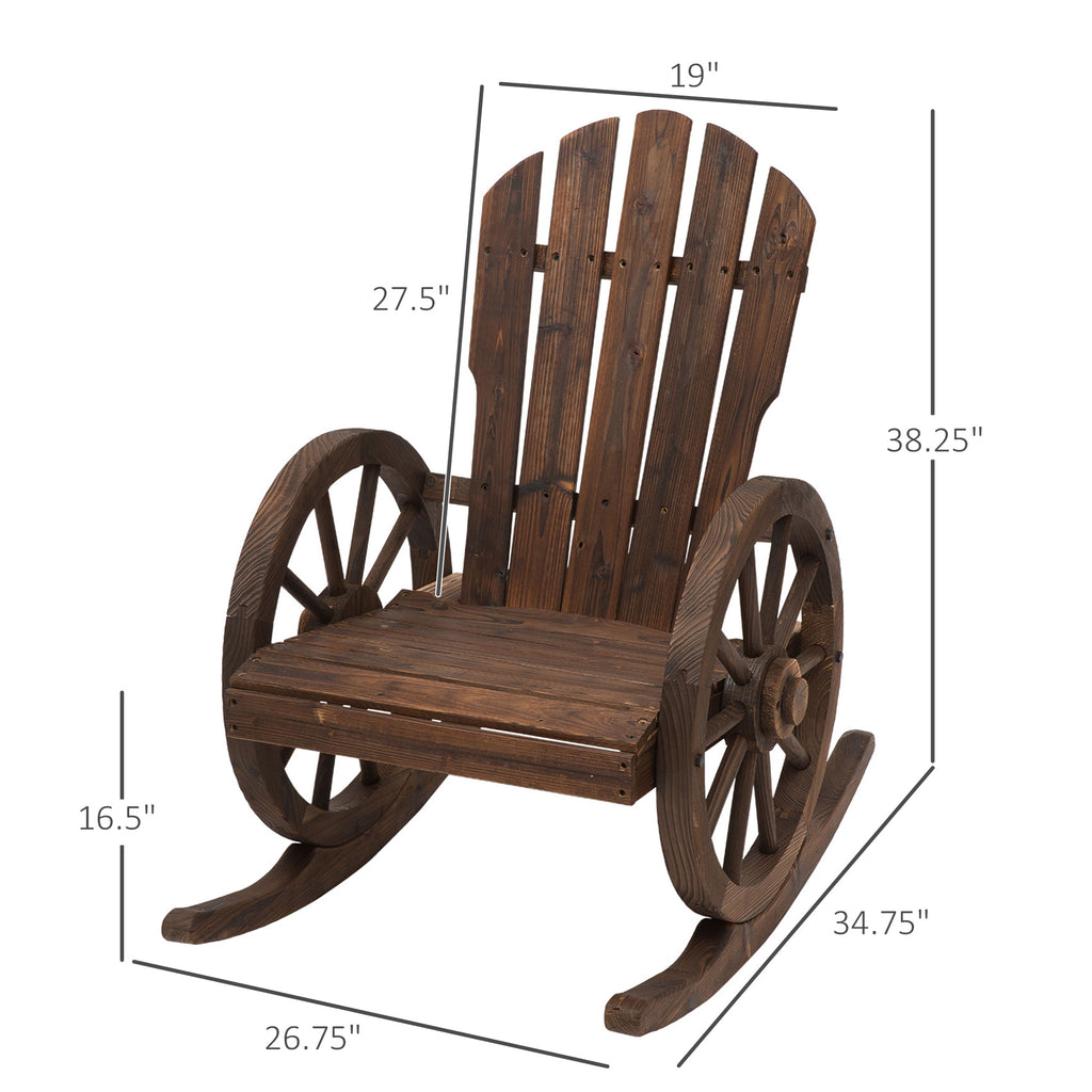 Adirondack Rocking Chair with Slatted Design and Oversize Back for Porch, Poolside, or Garden Lounging, Brown