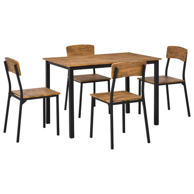 5 Piece Modern Industrial Dining Table and Chairs Set for Small Space, kitchen, Dining room, Dark Walnut