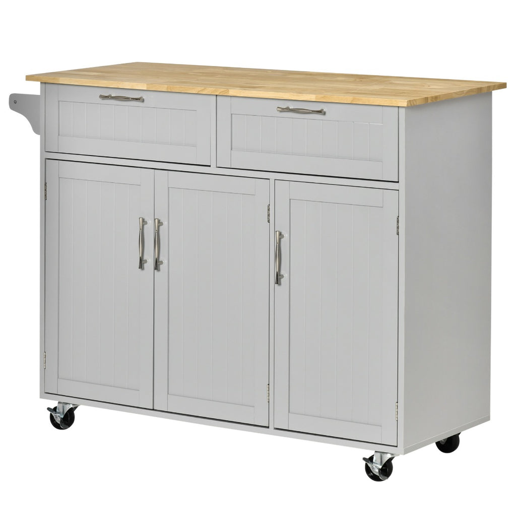 48" Modern Kitchen Island Cart on Wheels with Storage Drawers, Rolling Utility Cart with Adjustable Shelves, Cabinets and Towel Rack, Grey