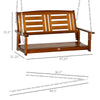 2-Person Outdoor Patio Swing Chair with Pine Wood Frame and Wide Backrest for Patio and Yard, 47" x 27" x 25", Teak