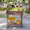 36'' Wooden Potting Bench Work Table with 2 Removable Wheels, Sink, Drawer & Large Storage Spaces, Brown