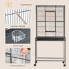 65" Double Rolling Metal Bird Cage Feeder with Detachable Rolling Stand, Storage Shelf, Wood Perch & Food Container
