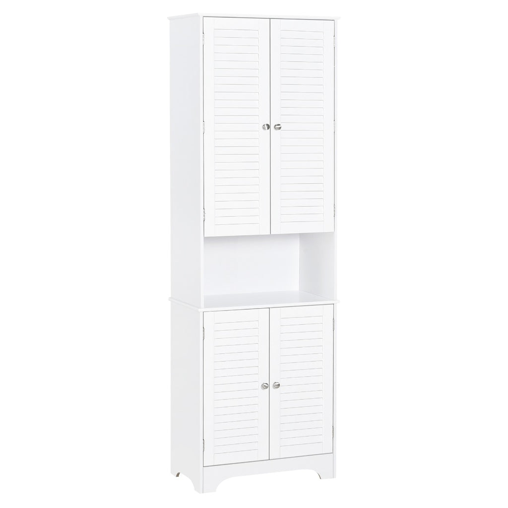 Tall Bathroom Storage Cabinet, Freestanding Linen Tower with Adjustable Shelves and 2 Cupboards with Double Door, Narrow Floor Organizer, White