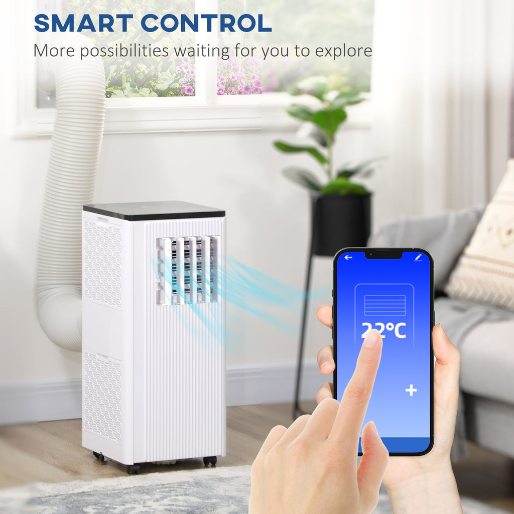 10,000 BTU (7,100 BTU Doe) Smart WiFi Portable Air Conditioner for Rooms Up to 215 Sq. Ft., 3-in-1 Indoor AC Unit Portable Dehumidifier Fan with Remote, 24H Timer, Window Mount Kit, White