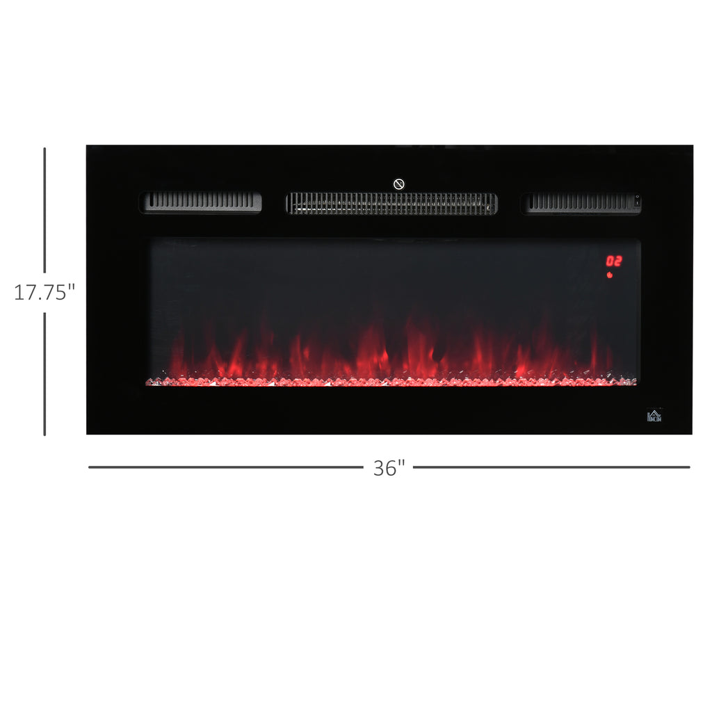 36" Electric Fireplace Insert, In Wall Fireplace with Realistic LED Flame Effect, Remote Control and Adjustable Brightness, 750/1500W, Black