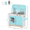 Wooden Kitchen Set for Kids with Lights Sounds, Play Kitchen with Sink, Cooktop, Clock, Utensils, Spacious Storage Space, Gift for 3-6 Years Old, Blue