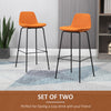 29.5" Seat Height Bar Stools Set of 2, Upholstered Bar Chairs, Armless Barstools with Back, Steel Legs, Orange