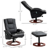 Massage Recliner Chair with Ottoman, Electric Faux Leather Recliner with 10 Vibration Points and 5 Massage Mode, Swivel Reclining Chair with Remote Control, Wood Base and Side Pocket, Black