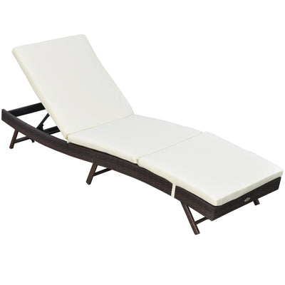 Patio Chaise Lounge, Pool Chair with 5 Position Adjustable Backrest & Cushion, Outdoor PE Rattan Wicker Sun Tanning Seat, White