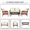 4 PCS Wicker Patio Furniture w/ Two Tier Tea Table & Cushions Outdoor All Weather Conversation Furniture for Backyard Garden