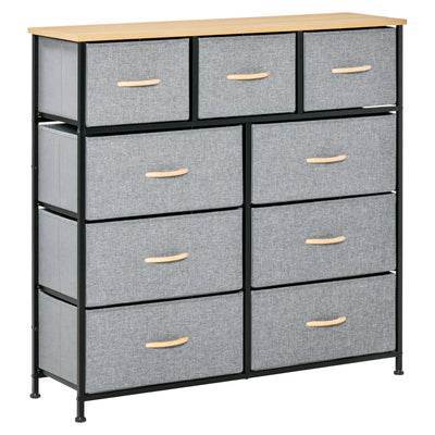 9 Drawers Storage Chest Dresser Organizer Unit w/ Steel Frame, Wood Top, Easy Pull Fabric Bins, for Hallway, Closet, Entryway, Oak & Grey