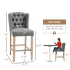 Counter Height Bar Stools Set of 2, Upholstered 26.75" Seat Height Barstools, Breakfast Chairs with Nailhead-Trim, Tufted Back and Wood Legs, Light Grey