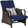 Outdoor Patio Recliner with All Hand-Woven Wicker, Adjustable Lounge Chair w/ Cushions, Rust-Resistant Metal Frame for Patio, Dark Blue