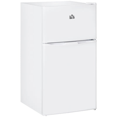 Double Door Mini Fridge with Freezer, 3.2 Cu.Ft Compact Refrigerator with Adjustable Shelf, Thermostat and Reversible Door for Bedroom, White