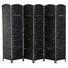 6' Tall Wicker Weave 6 Panel Room Divider Wall Divider, Black