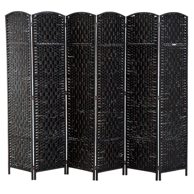 6' Tall Wicker Weave 6 Panel Room Divider Wall Divider, Black