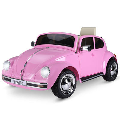 Licensed Volkswagen Beetle Ride-on Kids Electric Car with Secondary Remote Control & Extra Wide Safety Tires - Pink