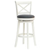 Traditional Bar Stool, 31 Inch Seat Height Barstool, Swivel PU Leather Upholstered Chair, with Cross Back and Rubberwood Frame, White