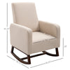 Accent Lounge Rocking Chair with Solid Curved Wood Base and Linen Padded Seat, Cream White