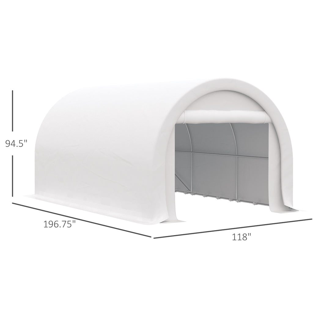 16' x 10' Carport, Heavy Duty Portable Garage / Storage Tent with Large Zippered Door, Anti-UV PE Canopy Cover for Car, Truck, Boat, Motorcycle, Bike, Garden Tools, Outdoor Work, White