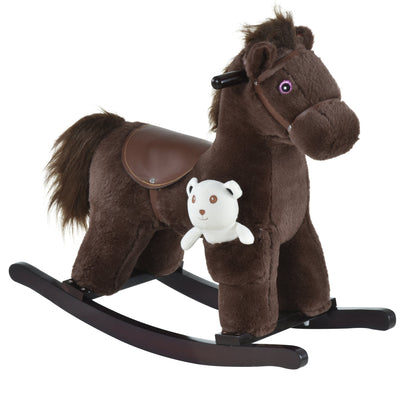 Kids Plush Ride-On Rocking Horse Toy Children Chair with Soft Plush Toy & Fun Realistic Sounds - Brown