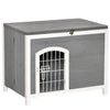 Foldable Wooden Dog House Raised Puppy Cage Kennel Cat Shelter w/ Lockable Door Openable Roof Removable Bottom for Small and Medium Pets Grey