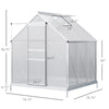 6' x 6' Aluminum Greenhouse, Polycarbonate Walk-in Greenhouse Kit with Adjustable Roof Vent, Rain Gutter and Sliding Door, Silver