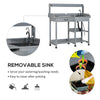 Potting Bench Table, Includes Removable Outdoor Sink Station with Hose Hook Up, Wooden Work Station with Faucet, Drawer, Shelves, Hooks, Gray