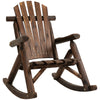 Wooden Adirondack Rocking Chair, Outdoor Rustic Log Rocker with Slatted Design for Patio, Carbonized