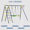 Kids Metal Swing Set, Outdoor Play Equipment w/ Saucer Swing, Basket Hoop, Climb Ladder, Net, A-Frame Metal Stand, for 3-10 Years Old, Green