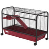 41"L Small Animal Cage Rabbit Guinea Pig Hutch Ferret Pet Play House with Feeder, Rolling Wheels, Platform, Ramp