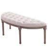 Vintage Semi-Circle Hallway Bench Tufted Upholstered Velvet-Touch Fabric Accent Seat with Rubberwood Legs, Cream White