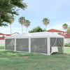 10' x 28' Party Tent Canopy, Outdoor Event Shelter Gazebo with 8 Removable Mesh Sidewalls, Zipper Doors, Steel Frame, White