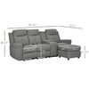 L-Shaped Sofa, Manual Reclining Sectional with Chaise Ottoman, Storage Console, Cup Holders, USB Charging, Gray