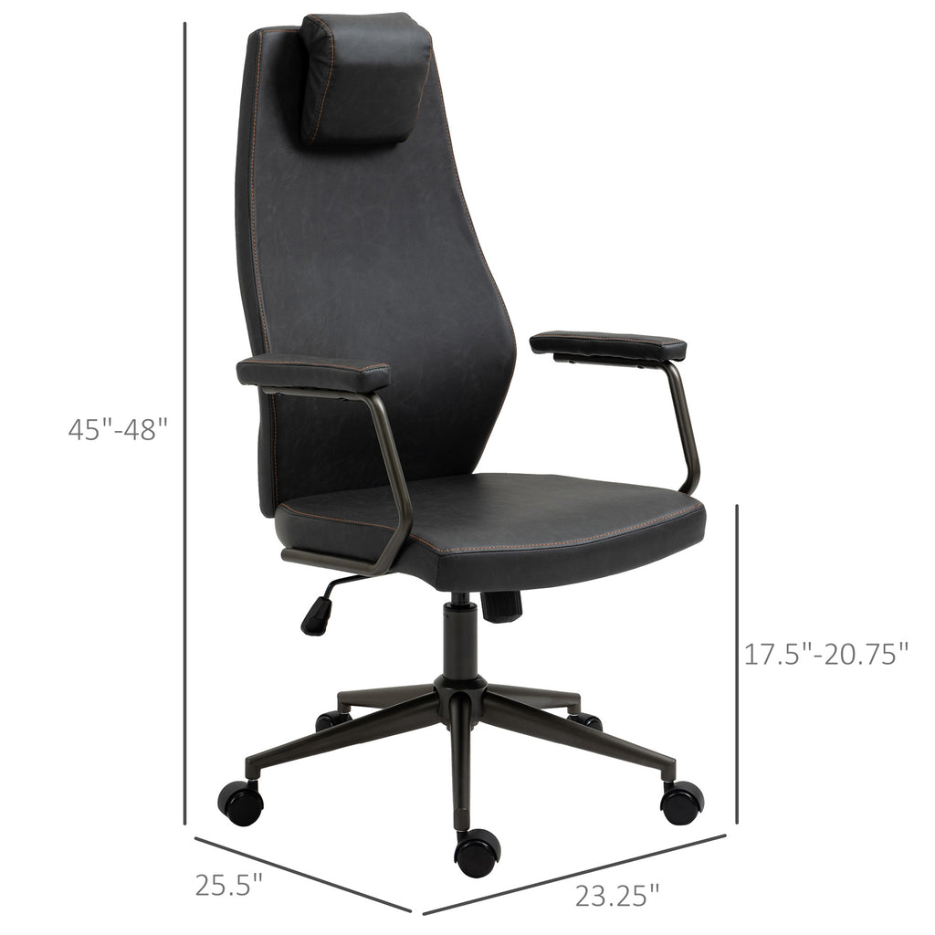 High-Back Executive Office Chair, Ergonomic Leather Computer Desk Chair with Adjustable Height, Removable Headrest and 360 Swivel Wheels