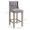 Bar Stools, Bar Stools with Backs, Linen-Touch Polyester Fabric, Tufted Stitching for Kitchen, Bar, Bar Height Bar Stools, Grey