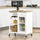 Rolling Kitchen Island Cart on Wheels, Portable Kitchen Cart with Slatted Shelf, Bamboo Grain Tabletop and Handle, Acrylic Door, White