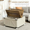 Farmhouse Coffee Table, Square Center Table with Flip-top Lids, Hidden Storage Compartment and Wooden Legs Antique White