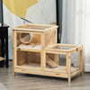 Wooden Hamster Cage Mice Rodent Kit Hutch, 2 Tiers Exercise Play House w/ Sliding Tray, Ladder, Running Wheel, Open Roofs, Natural Wood