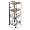 Kitchen Cart with Storage, 16"W Slim Rolling Cart, 4 Tier Kitchen Shelves on Wheels with Side Racks, 2 Basket for Fruit Vegetable, Utility Cart for Narrow Space, Laundry, Oak