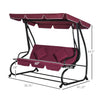 3 Seat Outdoor Free Standing Swing Bench Porch Swing with Stand, Comfortable Cushioned Fabric & Included Canopy, Red