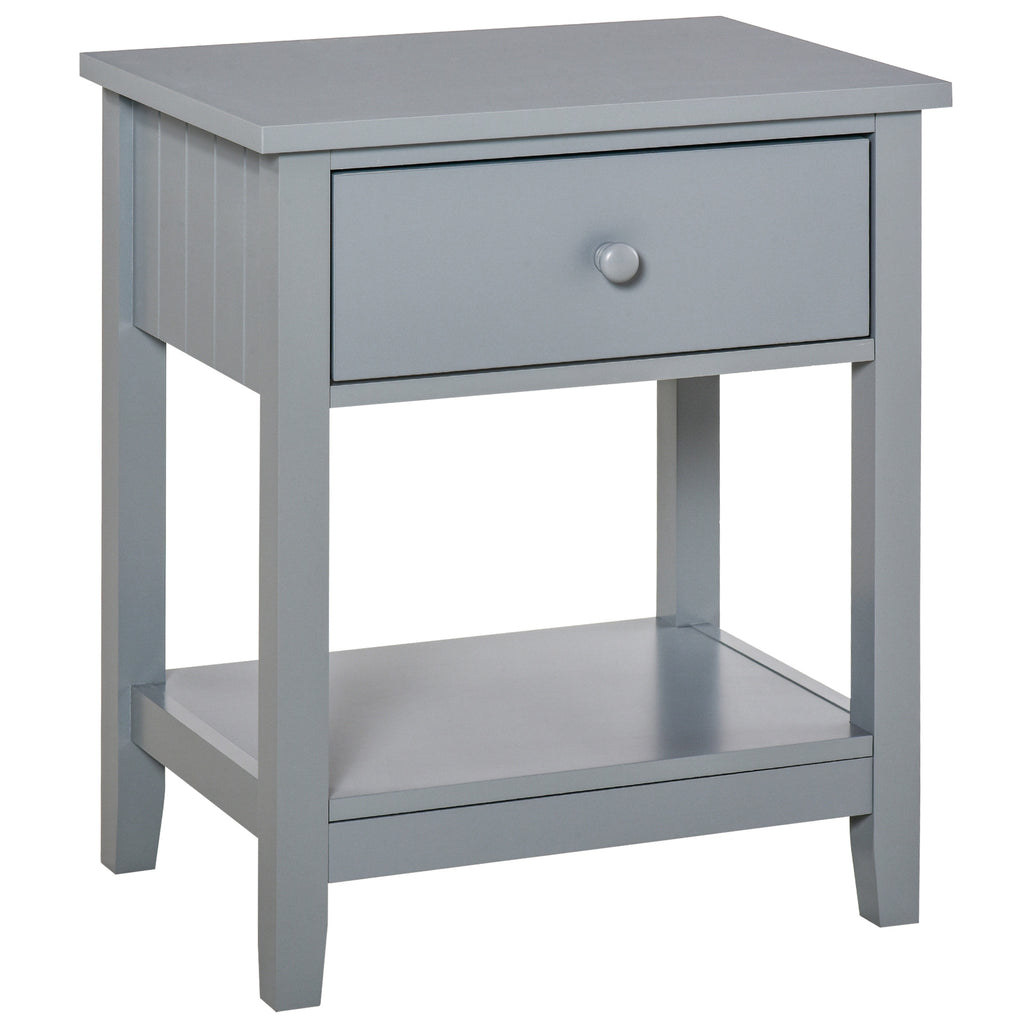 Modern Style Bedside End Table with Drawer and Storage Shelf for Bedroom, or Living Room, Grey