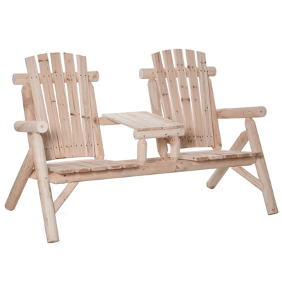 Wood Adirondack Patio Chair Bench with Center Coffee Table, Perfect for Lounging and Relaxing Outdoors Natural