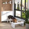 23" Modern Decorative Dog Bone Wooden Heavy Duty Pet Food Bowl Elevated Feeding Station - White
