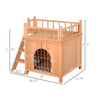 2-Level Elevated Waterproof Outdoor Wooden Treehouse Cat Shelter With Balcony, Natural Wood