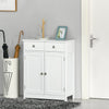 Freestanding Bathroom Storage Cabinet Organizer Floor Tower with 2 Door, 2 Drawers, Adjustable Shelf, White