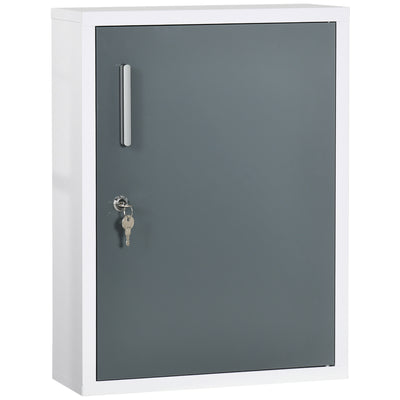 Wall Medicine Cabinet with Lock, Hanging Medical Cabinet, First Aid Wall Cabinet for Bathroom Kitchen, White and Grey