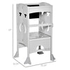 Kids Kitchen Step Stool Foldable Child Standing Tower with Chalkboard. Lockable Handrail for Children 3-6 Years Old, Grey