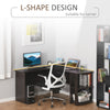 L-Shaped Computer Desk, Laptop Workstation with Return and 2 Storage Shelves for Home Office, Dark Brown